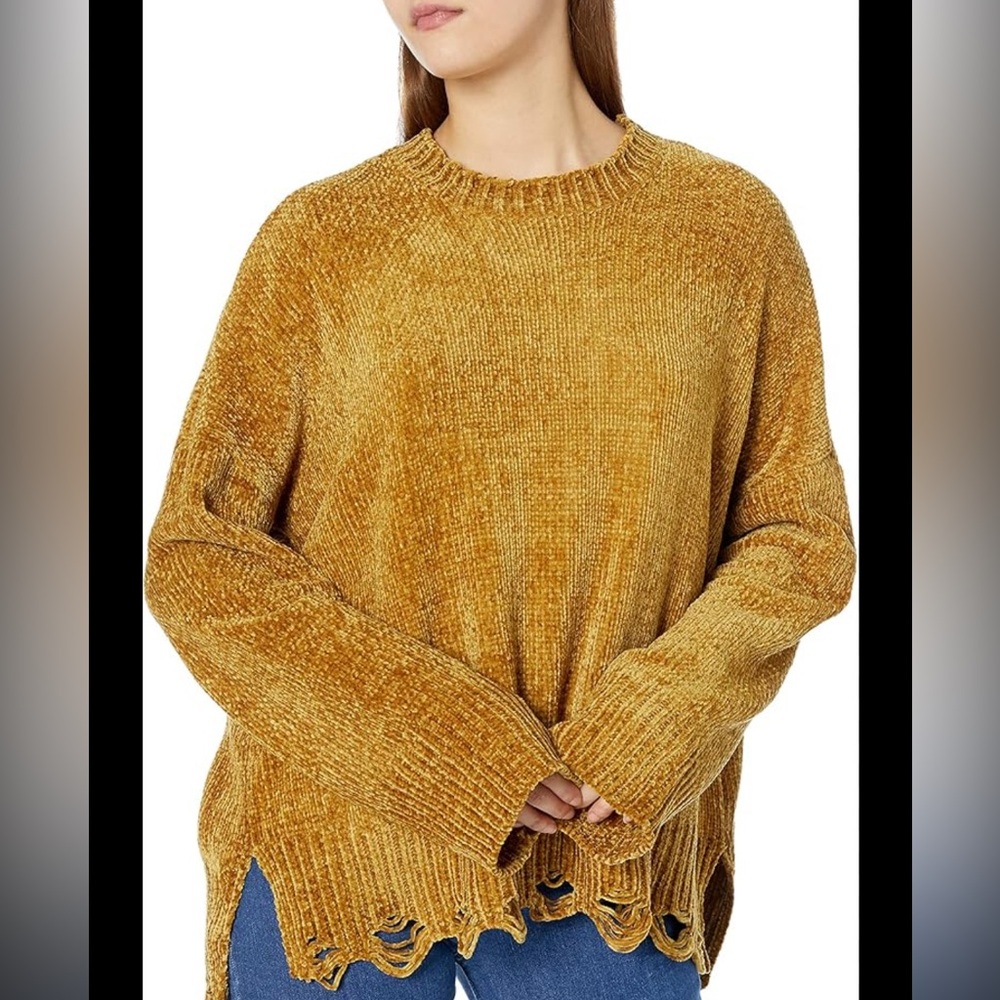 EUC Show Me Your MuMu Fringed Fawn Ochre Chenille Sweater - Picture 5 of 10